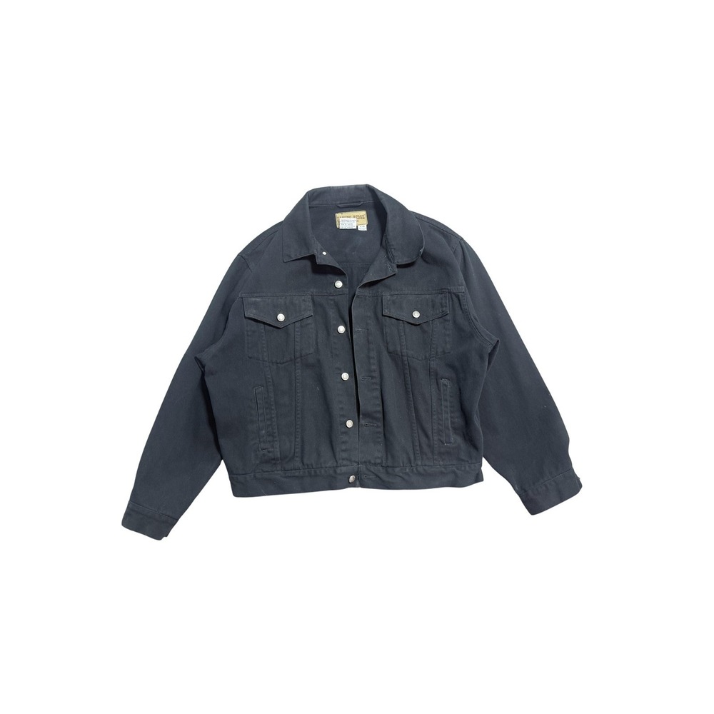 Eagles Ridge Jacket Mens Large Black Cotton Denim Bomber Snap Front Pockets